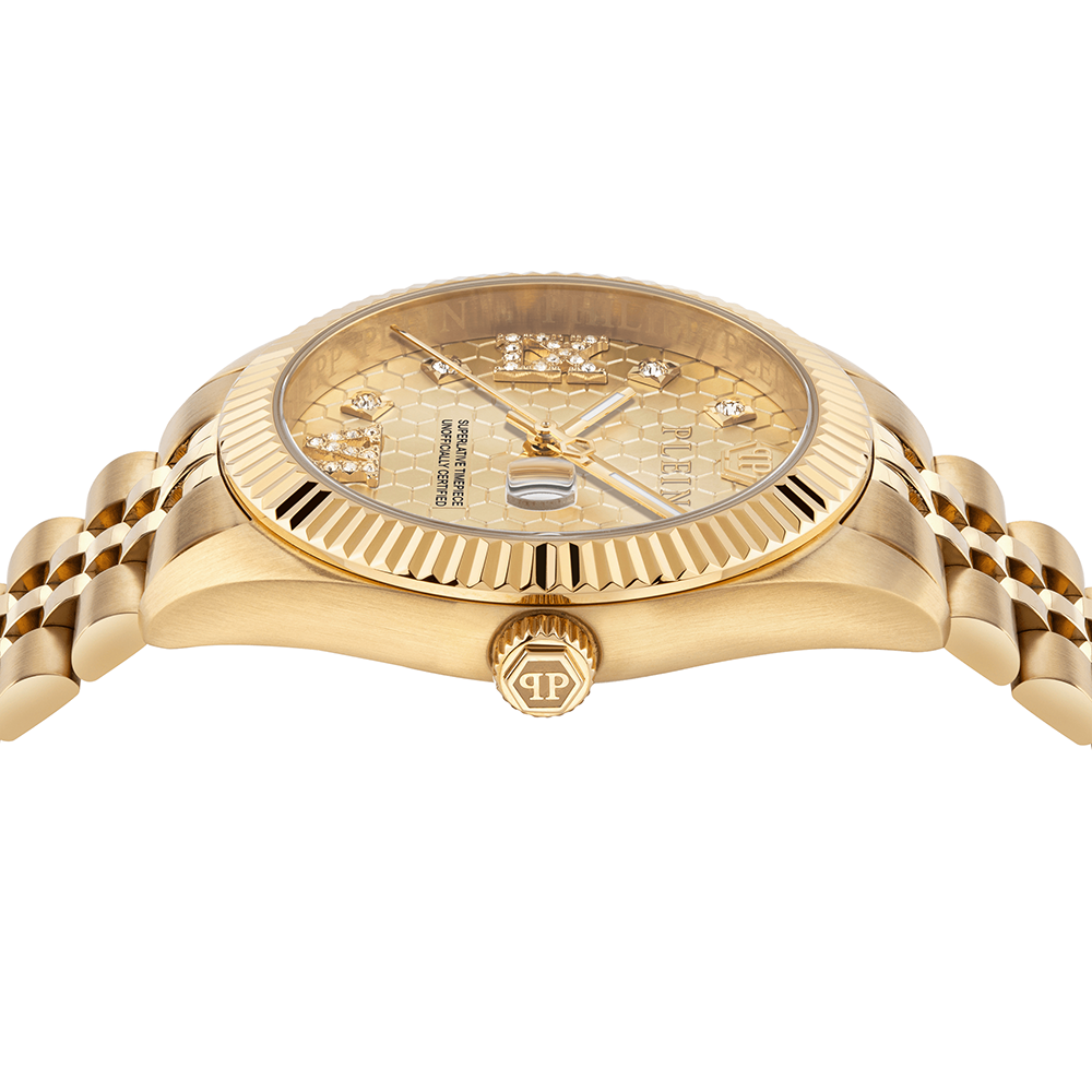 Philipp Plein Date Superlative PWYFA0425 Three Hands Επιχρυσωμένο ανοξείδωτο ατσάλι Μπρασελέ Χρυσό χρώμα Κρύσταλλα