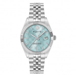 Philipp Plein Date Superlative PWYFA0726 Three Hands Ανοξείδωτο ατσάλι Μπρασελέ Γαλάζιο χρώμα καντράν