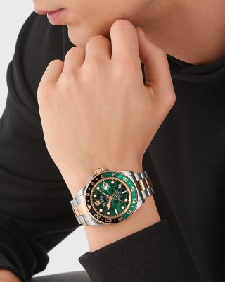 Philipp Plein Challenger PWYBA0623 Quartz Ανοξείδωτο ατσάλι Διμεταλλικό μπρασελέ Πράσινο χρώμα καντράν Περιστρεφόμενη στεφάνη