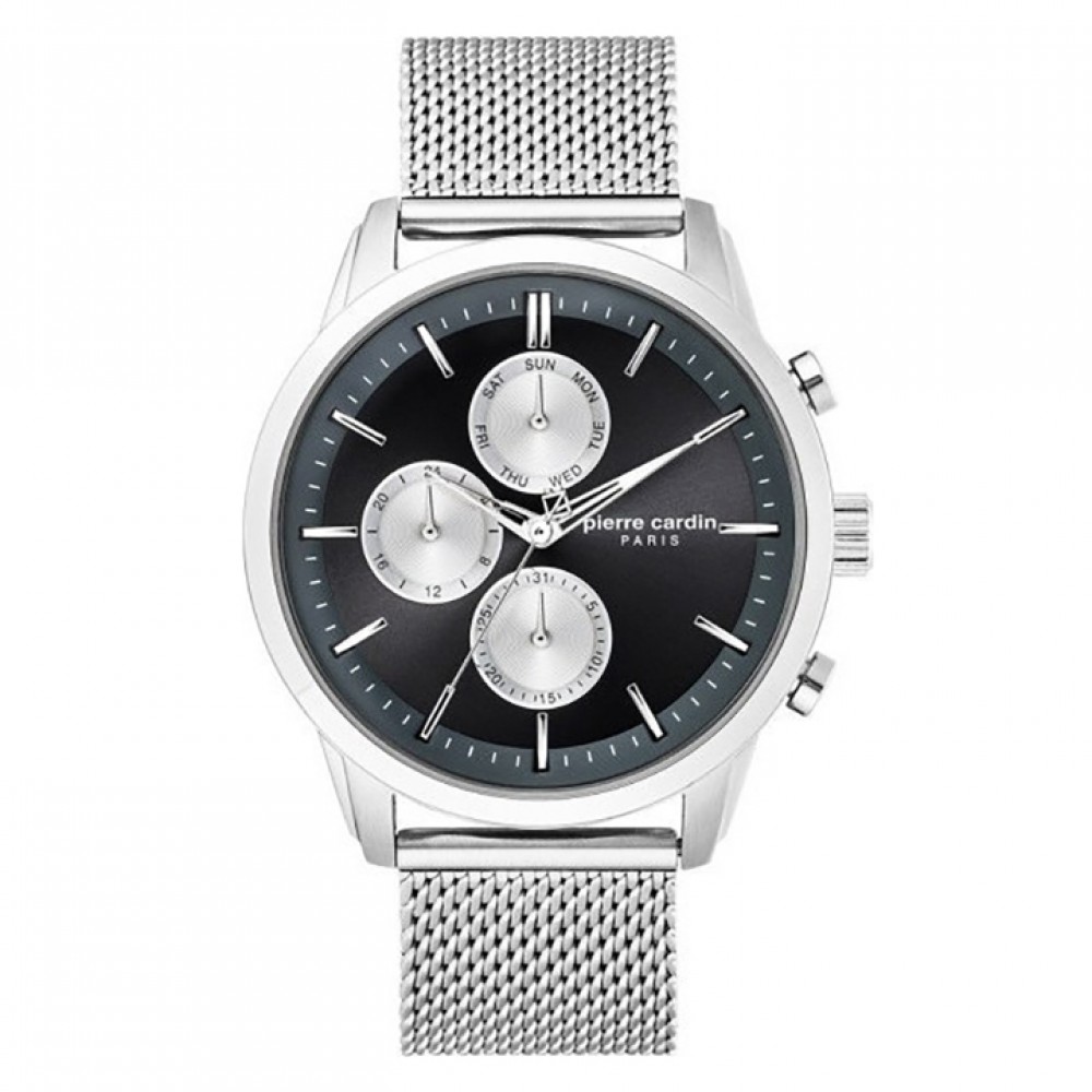 PIERRE CARDIN Champerret PC902741F01 Quartz chronograph Stainless steel Bracelet Black color dial