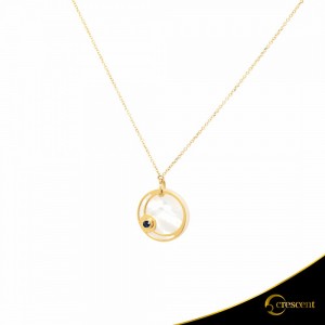 Necklace Crescent Single Sapphire Yellow gold K14 with mother of pearl Code 010741
