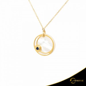 Necklace Crescent Single Sapphire Yellow gold K14 with mother of pearl Code 10741