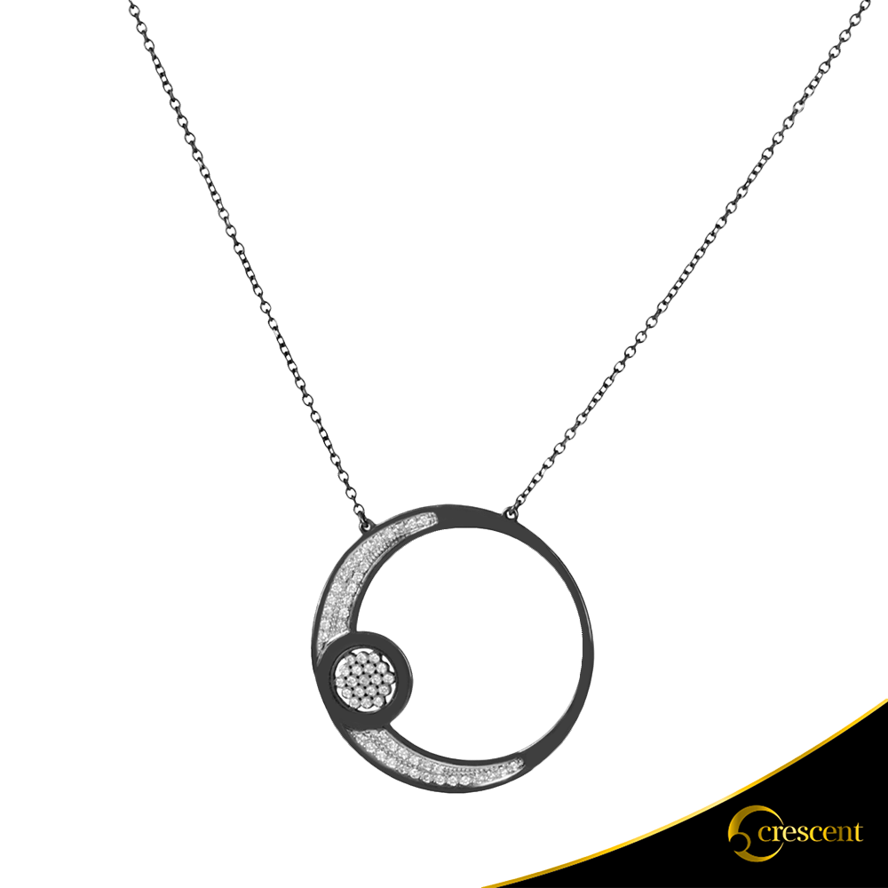 Κολιέ Crescent Large Full Brilliant Λευκός χρυσός Κ14 με μαύρη επιμετάλλωση Κωδικός 11506