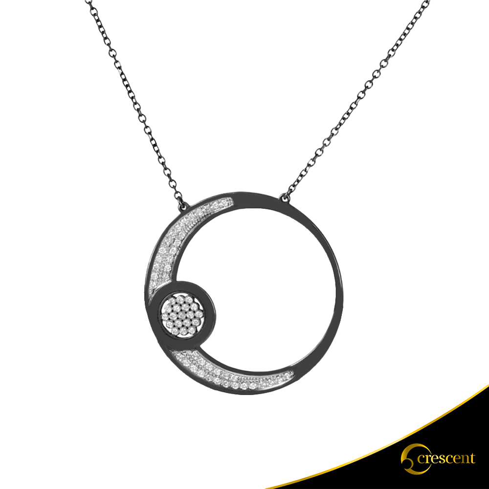 Κολιέ Crescent Large Full Brilliant Λευκός χρυσός Κ14 με μαύρη επιμετάλλωση Κωδικός 11506