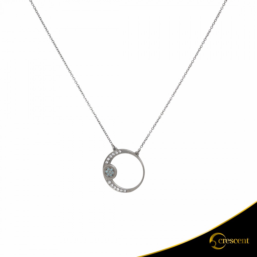 Necklace Crescent Small Full White and Ocean Blue Brilliant White gold K14 with black color plating Code 6058