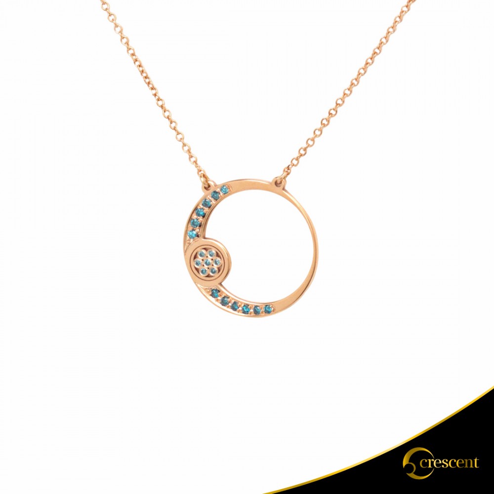 Necklace Crescent Small Full Ocean Blue Brilliant Pink gold K14 Code 6061