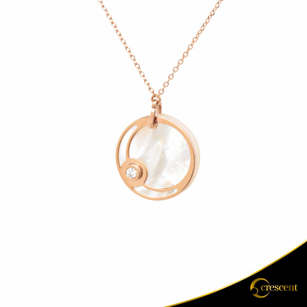 Κολιέ Crescent Single Brilliant Ροζ χρυσός Κ14 με πλάκα φίλντισι Κωδικός 6264