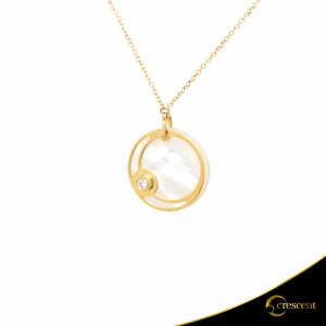 Necklace Crescent Single Brilliant Yellow gold K14 with mother of pearl Code 6265
