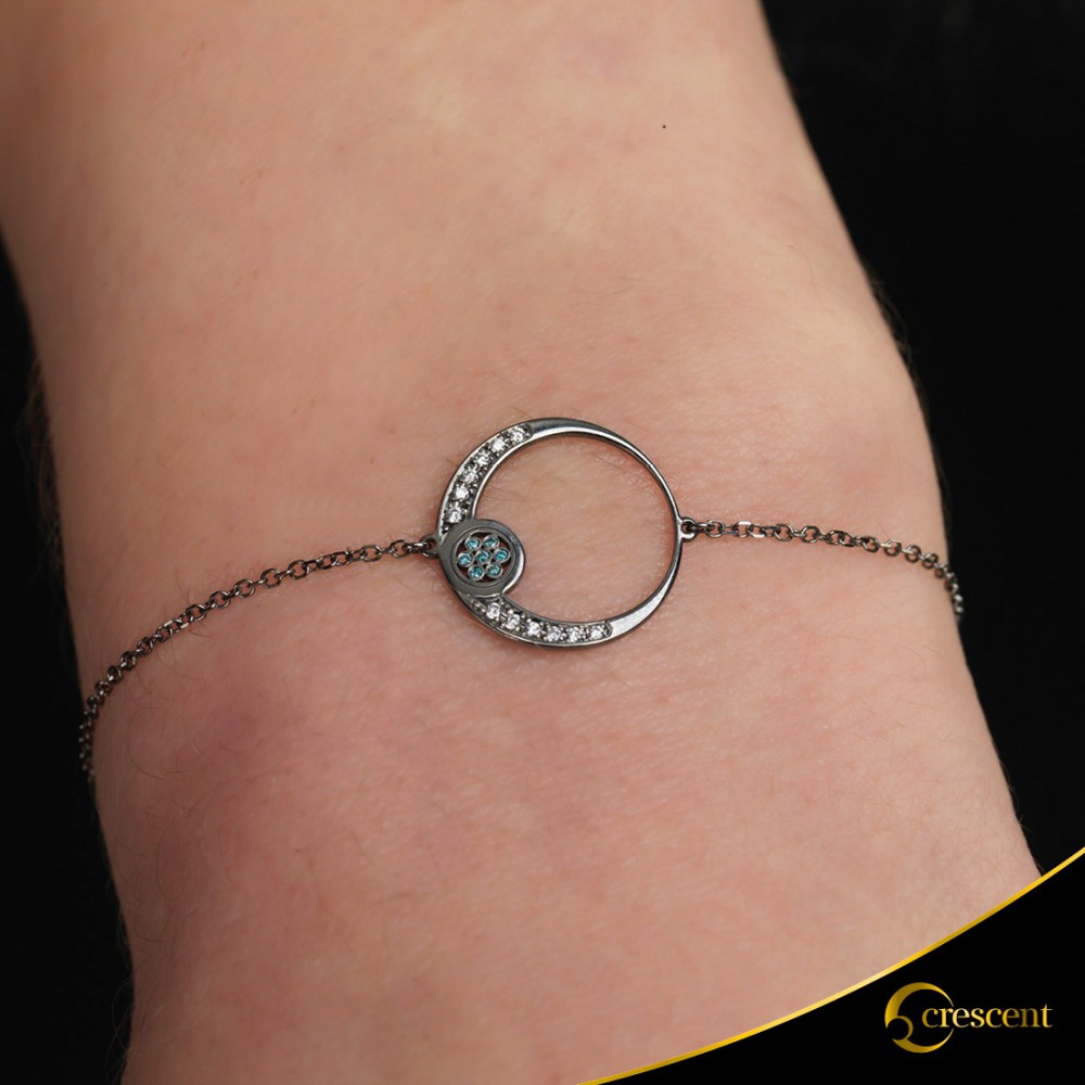 Βραχιόλι Crescent Full Brilliant Λευκός χρυσός με μαύρη επιμετάλλωση Κ14 Κωδικός 6266
