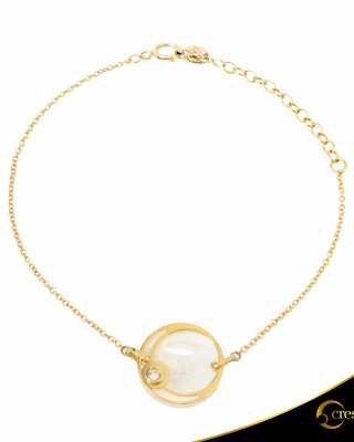 Βραχιόλι Crescent Single Brilliant Κίτρινος χρυσός Κ14 με πλάκα φίλντισι Κωδικός 6271