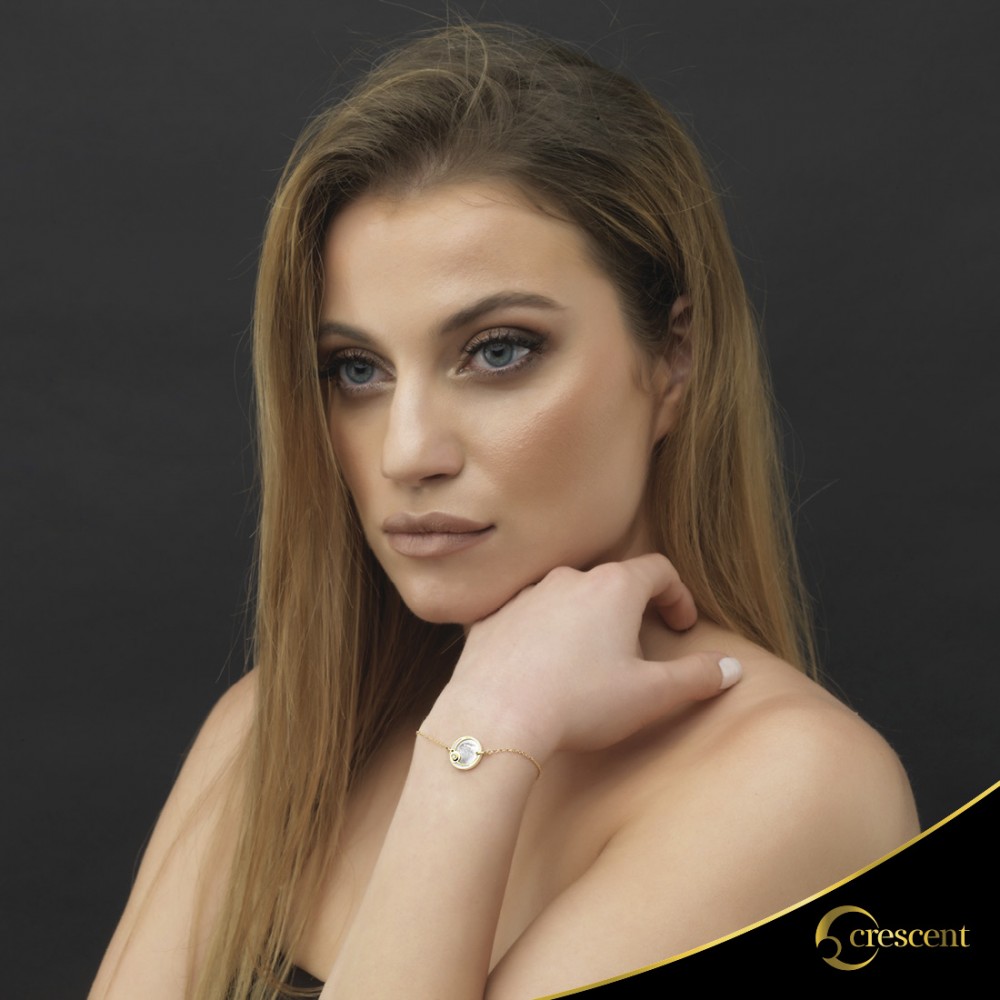 Βραχιόλι Crescent Single Brilliant Κίτρινος χρυσός Κ14 με πλάκα φίλντισι Κωδικός 6271