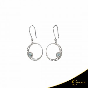 Earrings Crescent Small Full White and Ocean Blue Brilliant White gold with black color plating K14 Code 6273