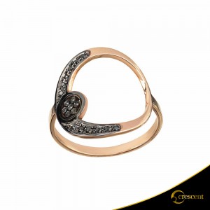 Ring Crescent Full Black color Brilliant Pink gold K14 Code 6278