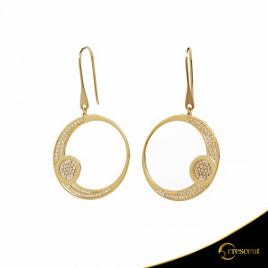 Earrings Crescent Large Full Light Brown color Brilliant Yellow gold K14 Code 6804