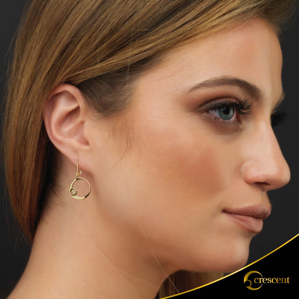 Σκουλαρίκια Crescent Small Full Light Brown color Brilliant Κίτρινος χρυσός Κ14 Κωδικός 6818