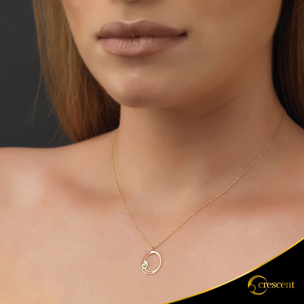 Κολιέ Crescent Small Single Brilliant Κίτρινος χρυσός Κ14 Κωδικός 6824