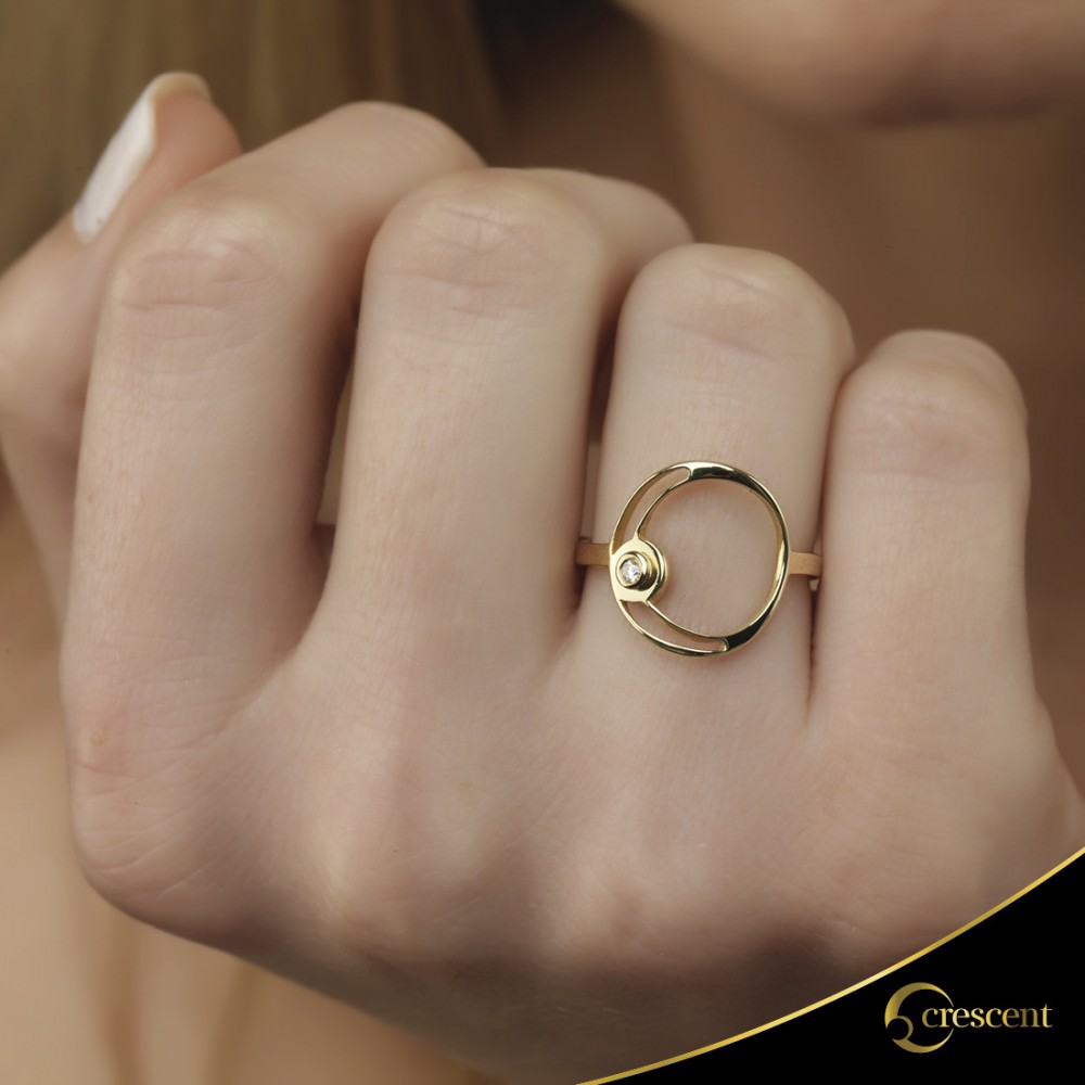 Δαχτυλίδι Crescent Small Single Brilliant Κίτρινος χρυσός Κ14 Κωδικός 7099