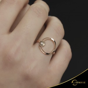 Ring Crescent Small Single Brilliant Pink gold K14 Code 7101