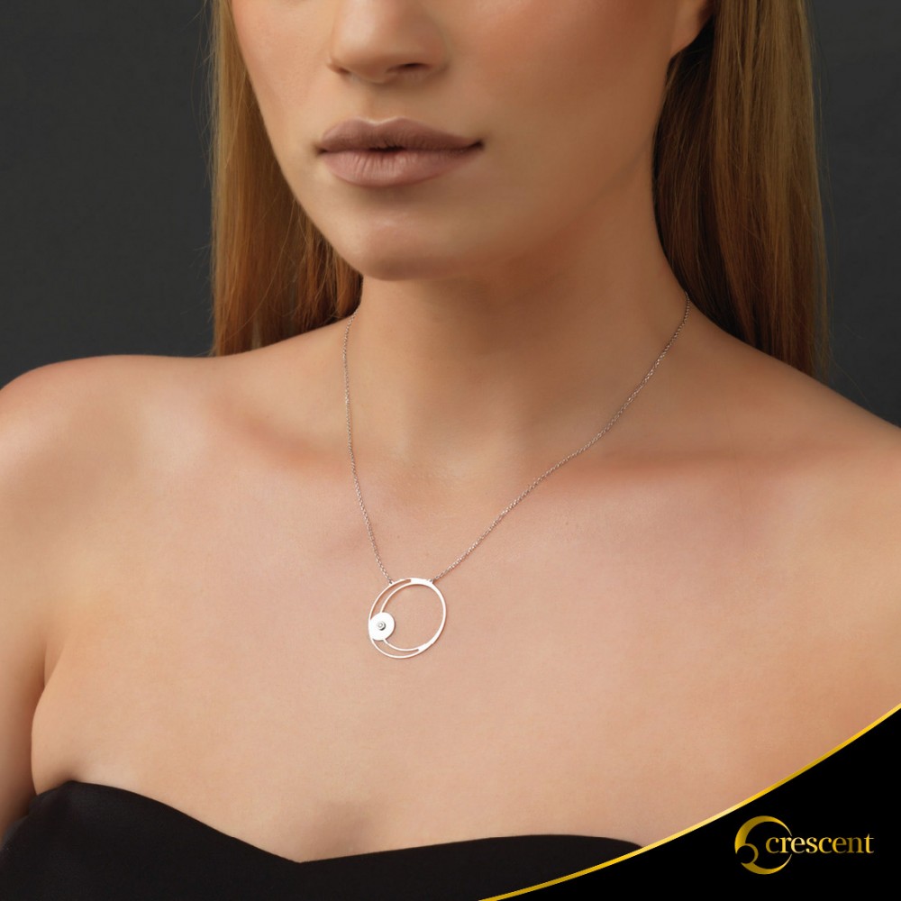 Κολιέ Crescent Large Single Brilliant Λευκός χρυσός Κ14 Κωδικός 9235