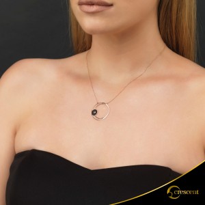 Necklace Crescent Large Single Black color Brilliant Pink gold K14 Code 9237