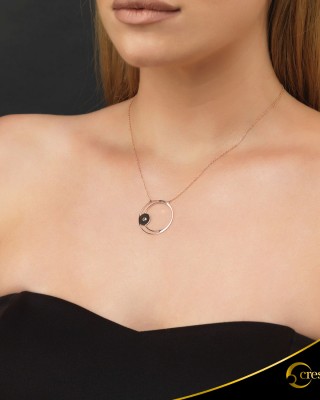 Κολιέ Crescent Large Single Black color Brilliant Ροζ χρυσός Κ14 Κωδικός 9237