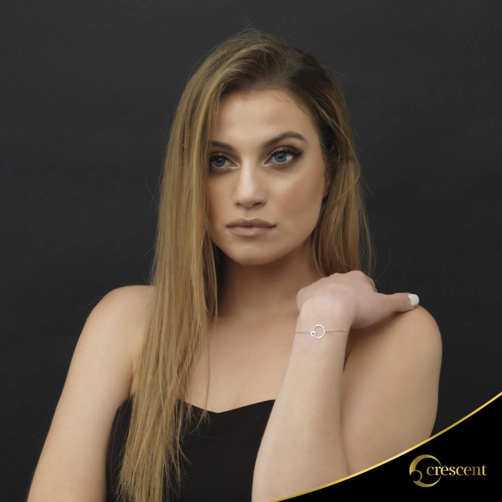 Βραχιόλι Crescent Single Brilliant Λευκός χρυσός Κ14 Κωδικός 9246