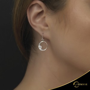 Earrings Crescent Small Full Brilliant White gold K14 Code 9248