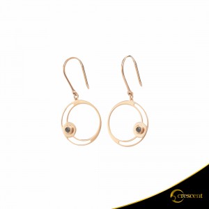 Earrings Crescent Small Single Black color Brilliant Pink gold K14 Code 9254
