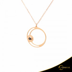Necklace Crescent Small Single Black color Brilliant Pink gold K14 Code 9258