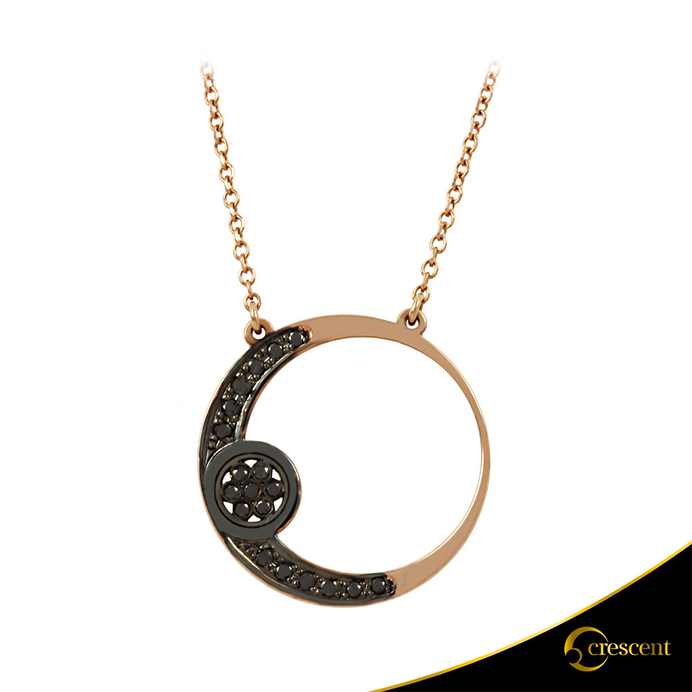 Necklace Crescent Small Full Black color Brilliant Pink gold K14 Code 6062