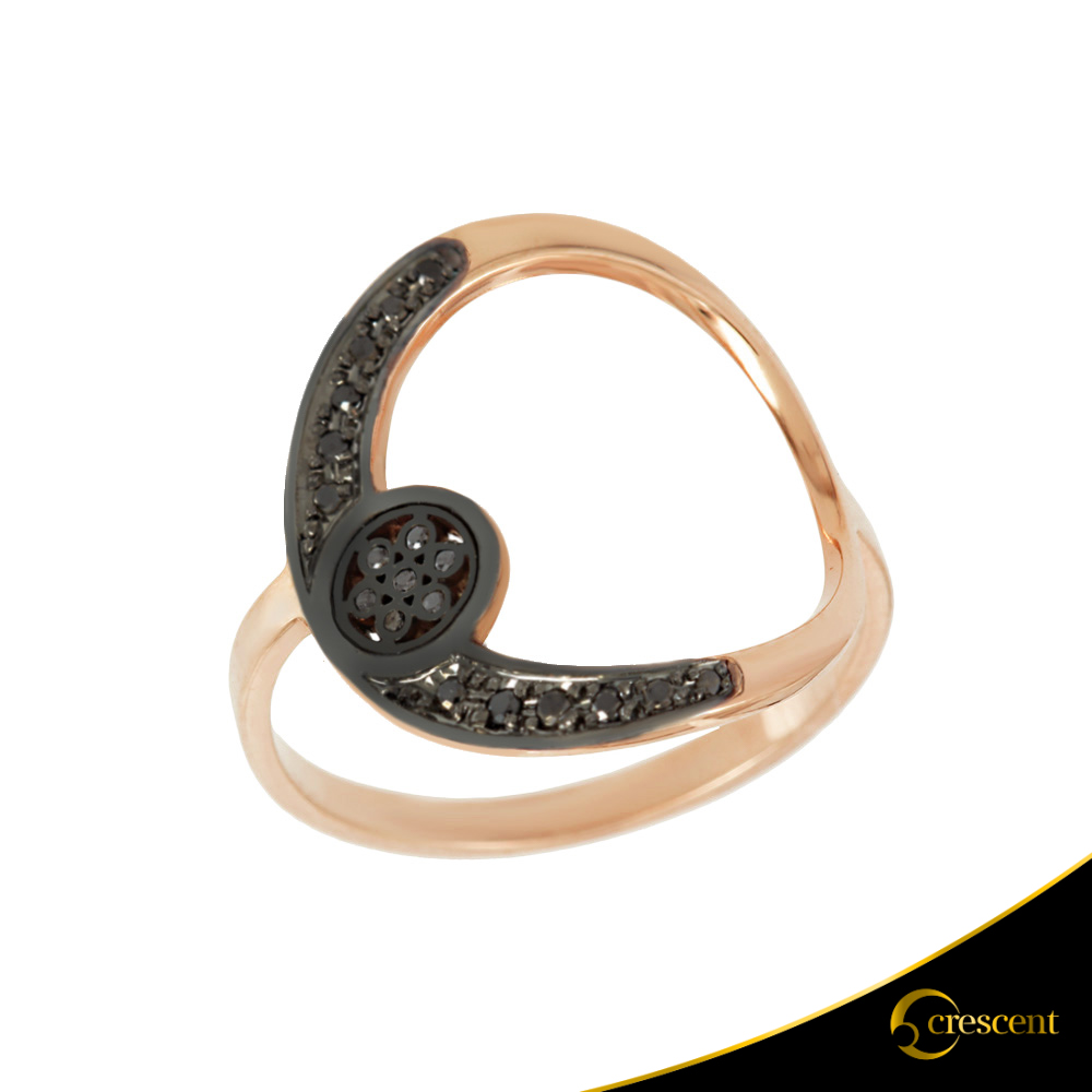 Δαχτυλίδι Crescent Full Black color Brilliant Ροζ χρυσός Κ14 Κωδικός 6278