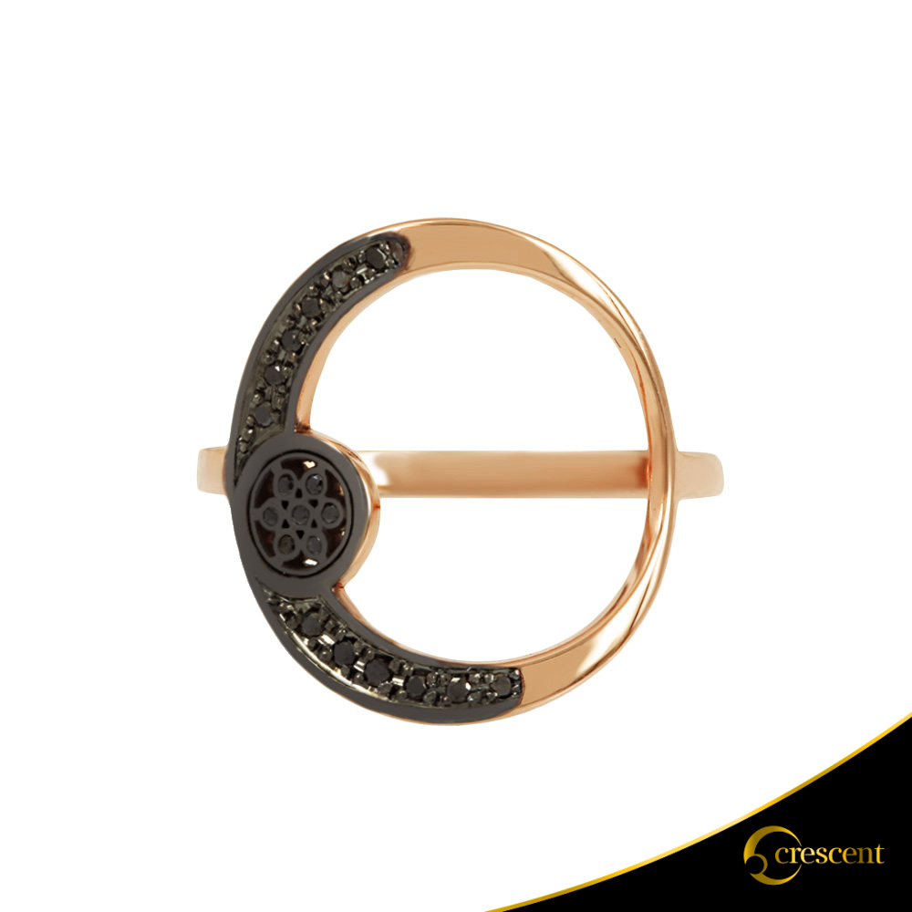 Δαχτυλίδι Crescent Full Black color Brilliant Ροζ χρυσός Κ14 Κωδικός 6278