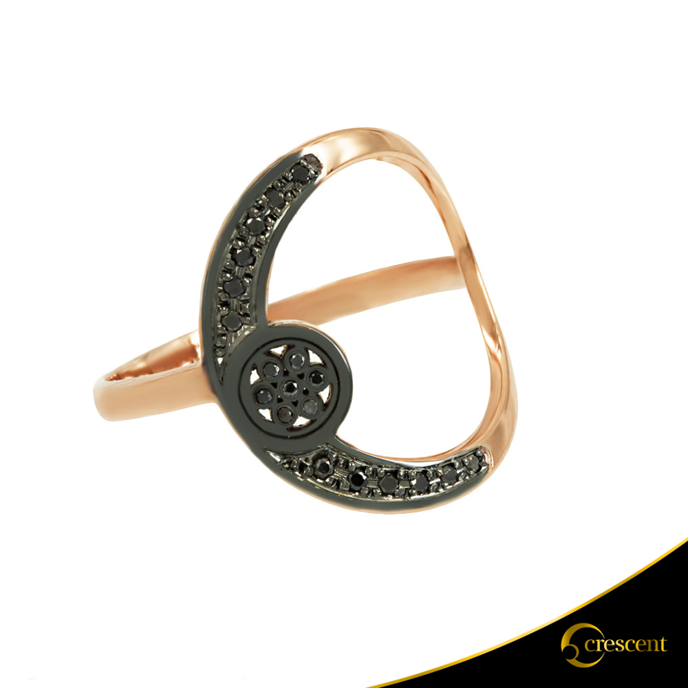 Δαχτυλίδι Crescent Full Black color Brilliant Ροζ χρυσός Κ14 Κωδικός 6278