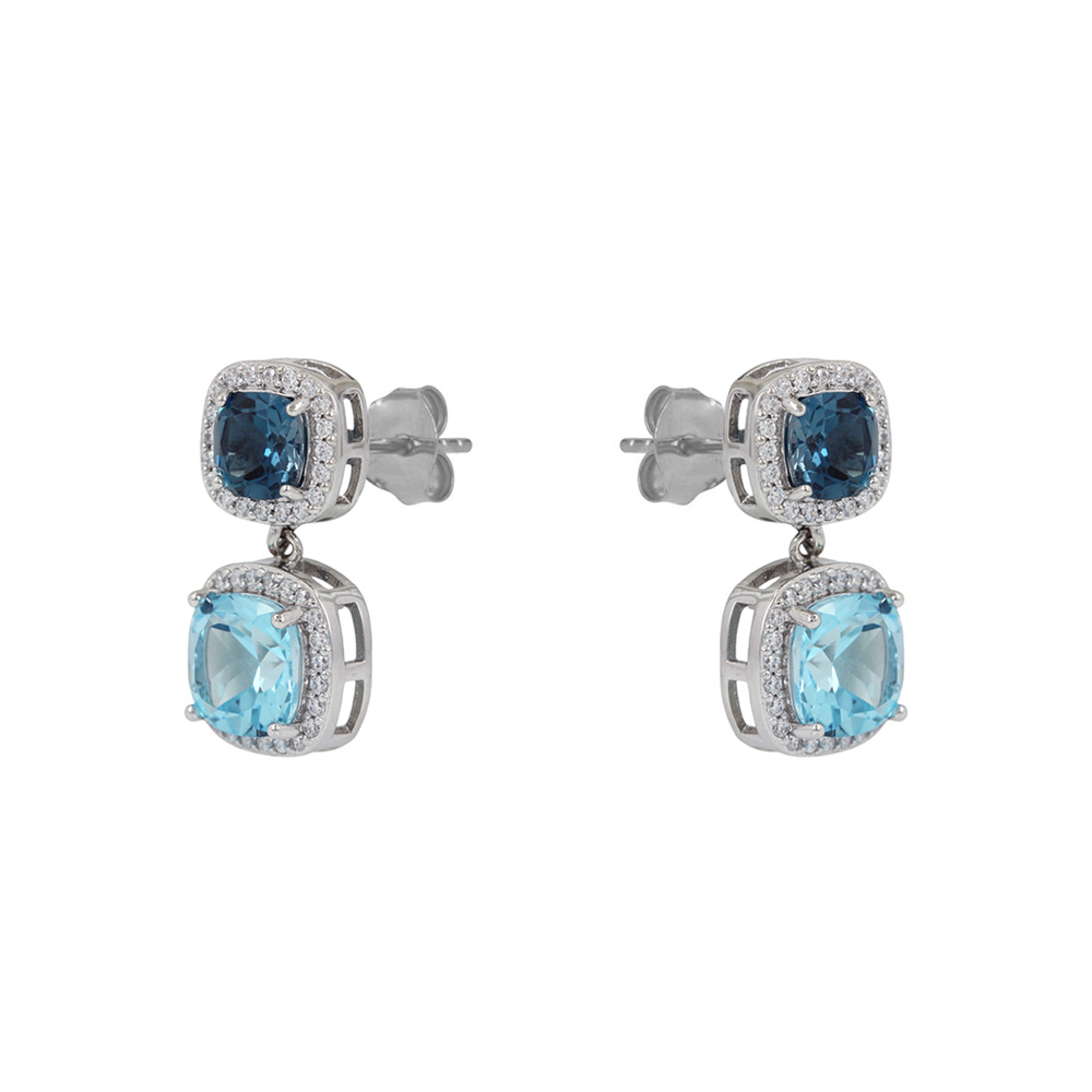 Σκουλαρίκια Ροζέτα Ασήμι 925 βαθμών London Blue & Blue Τοπάζι Επιπλατινωμένα  Κωδικός 016462