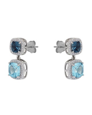 Σκουλαρίκια Ροζέτα Ασήμι 925 βαθμών London Blue & Blue Τοπάζι Επιπλατινωμένα  Κωδικός 016462