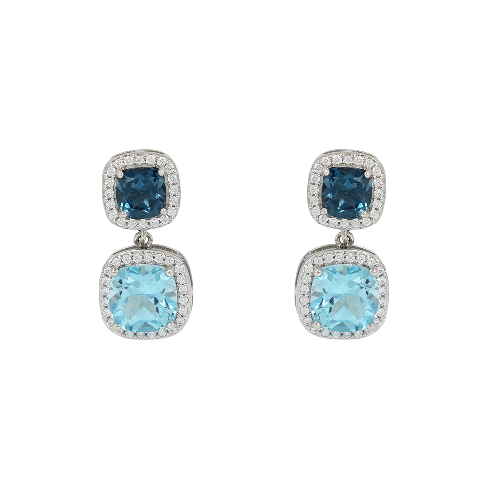 Σκουλαρίκια Ροζέτα Ασήμι 925 βαθμών London Blue & Blue Τοπάζι Επιπλατινωμένα  Κωδικός 016462