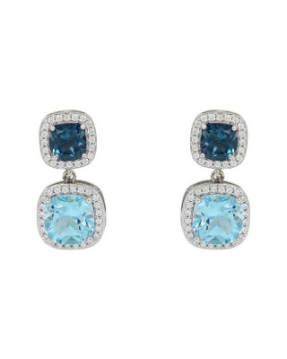 Σκουλαρίκια Ροζέτα Ασήμι 925 βαθμών London Blue & Blue Τοπάζι Επιπλατινωμένα  Κωδικός 016462