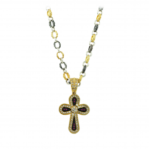 Bicolor cross with chain, made of 925 sterling silve Plated with yellow and white gold Code C245