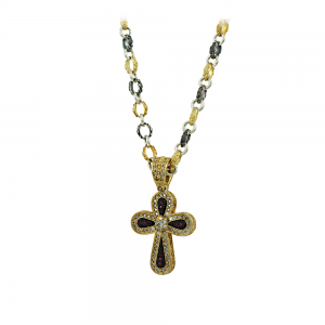 Bicolor cross with chain, made of 925 sterling silve Plated with yellow and white gold Code C245
