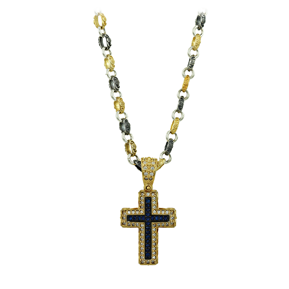 Δίχρωμος σταυρός με αλυσίδα, από ασήμι 925 βαθμών Επιχρυσωμένο με κίτρινο και λευκό χρυσό Κωδικός C246