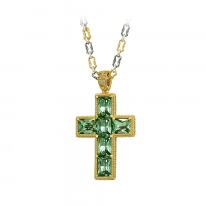 Bicolor cross with chain, made of 925 sterling silve Plated with yellow and white gold Code M157-1