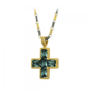 Bicolor cross with chain, made of 925 sterling silve Plated with yellow and white gold Code M157-2