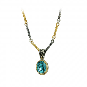 Bicolor necklace made of 925 sterling silve Plated with yellow and white gold Blue Code M46