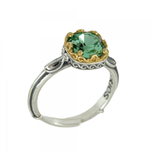 Bicolor ring made of 925 sterling silver Plated with yellow and white gold Green Code D42