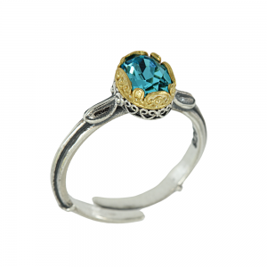 Bicolor ring made of 925 sterling silver Plated with yellow and white gold Blue Code D46