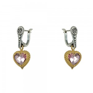 Bicolor earrings made of 925 sterling silver Double side heart shape Plated with yellow and white gold Code S102