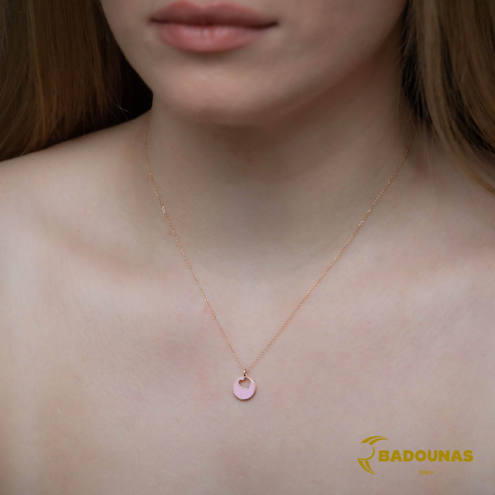 Κολιέ Καρδία Ροζ χρυσός Κ14 με διαμάντι και κεραμικό Κωδικός 004233