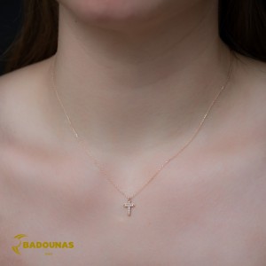 Cross with chain Pink gold K14 and Brilliant cut Code 005200
