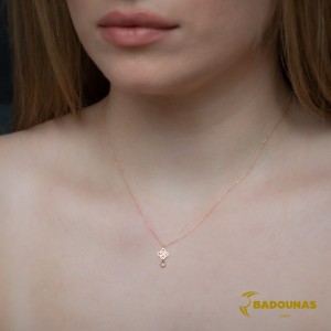 Cross with chain Pink gold K14 and diamond Brilliant cut Code 05382