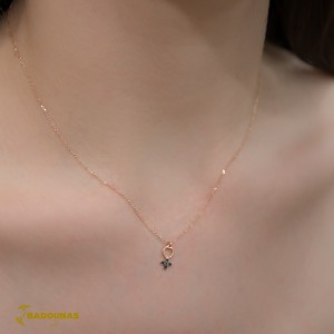 Cross with chain Pink gold K14 and black diamodns Brilliant cut Code 005383